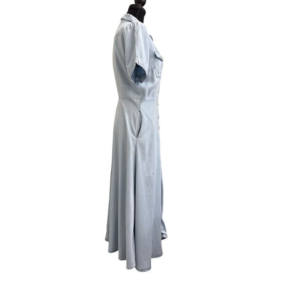 Lulu’s Blue Chambray Collared Midi Dress With Pockets Size M - Picture 6 of 8
